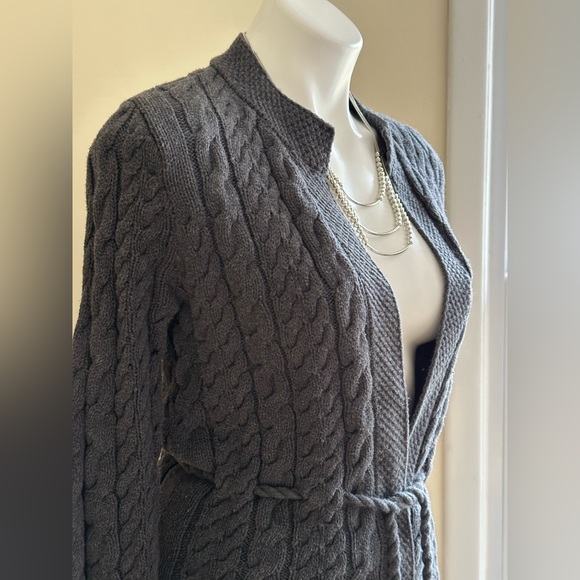 Willi Smith Gray Knit Cable Cardigan No Buttons with Belt 100% Cotton SZ S - Picture 4 of 13